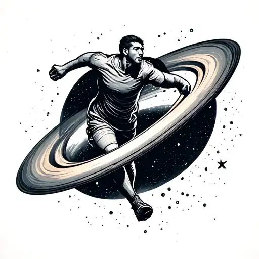 Man Running On The Ring Of A Planet In Space