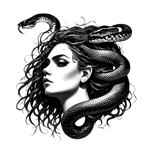 Madusa Face With Snake Hair In Black
