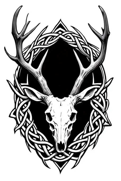 Deer Skull Antlers Celtic Knot Design