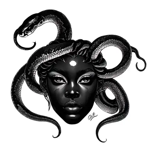 Madusa Face With Snake Hair In Black Face On