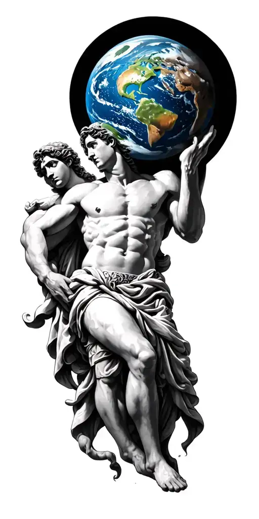 Greek Mythology Inspired Tattoo Sleeve With Atlas Holding The Earth On The Top