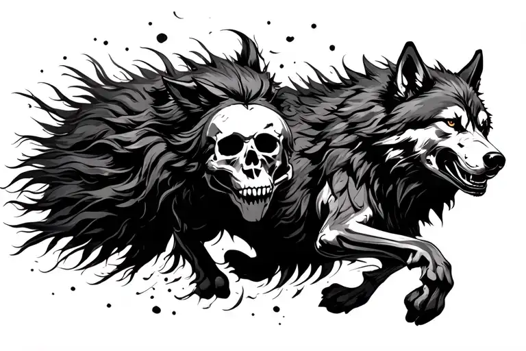Running Wolf With Skull Facemask