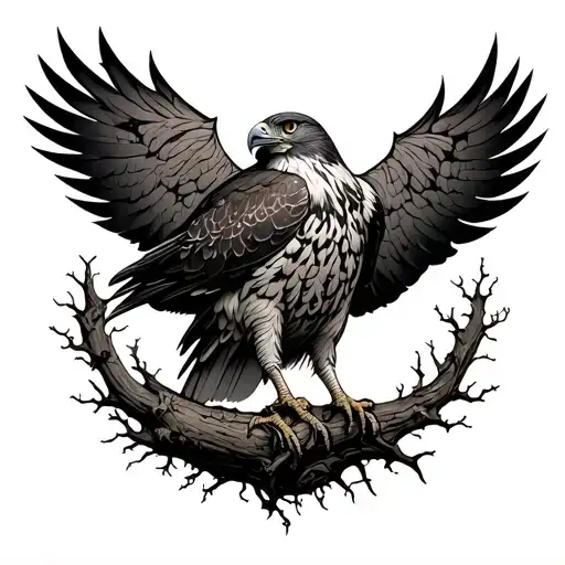 Hawk And Oak Tree Growing