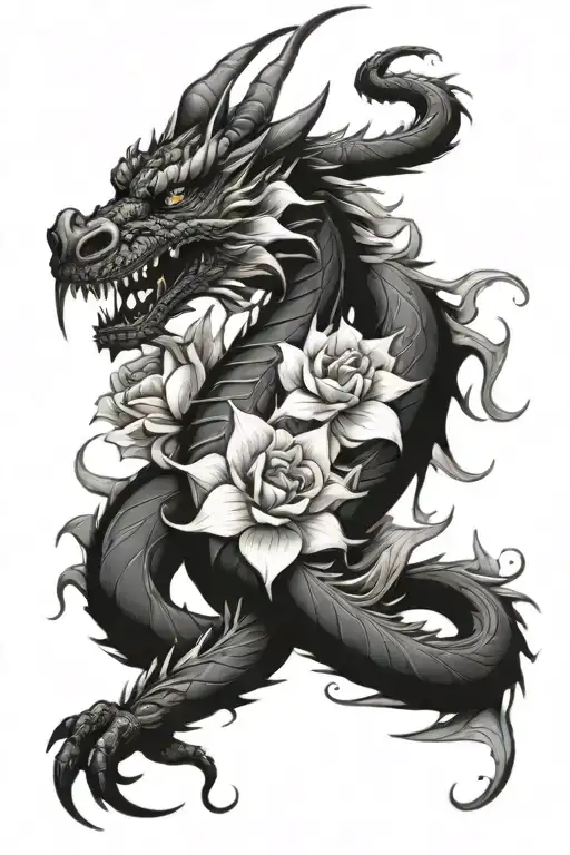 Dragon And Flowers Wrapped