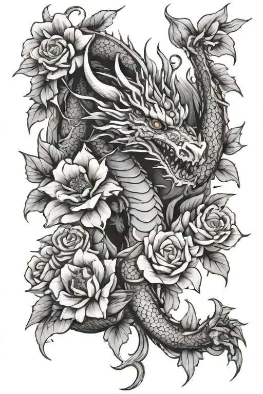 Dragon And Flowers Wrapped Together