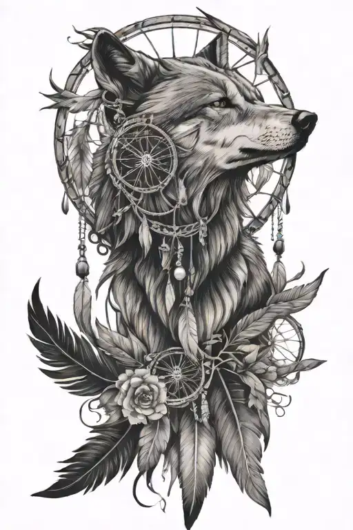 Dream Catcher With Moon And Wolf