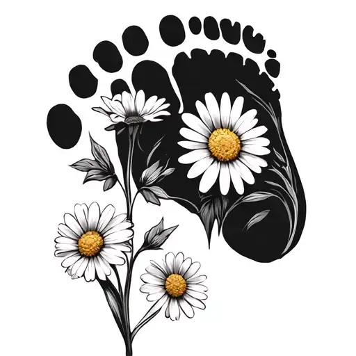 Footprint With Daisy And Sweet Pea Flowers