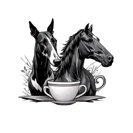 Greyhound And Horse On Either Side Of A Cup