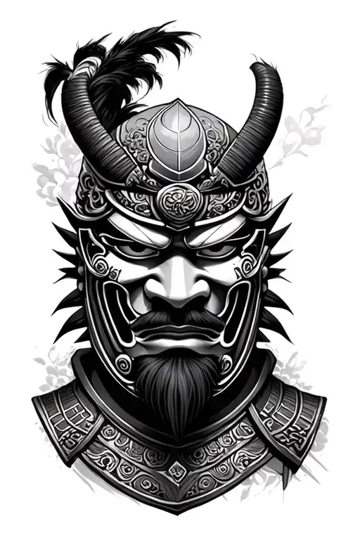 Japanese Samurai Mask With The Details Of Lots Of Sigilism