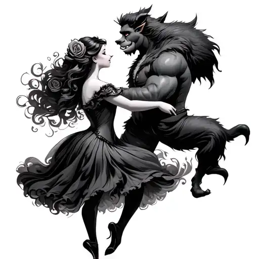 Beauty And Beast Dancing Together And Incorporate A Rose