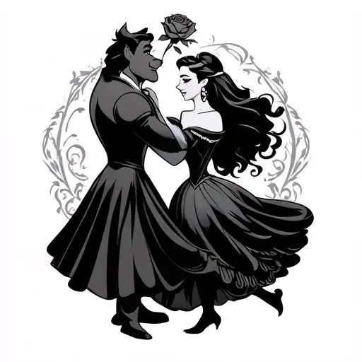 Beauty And Beast Dancing Together And Incorporate A Rose Resembles Disney