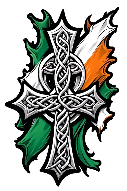 Irish Celtic Cross Irish Flag Intertwined