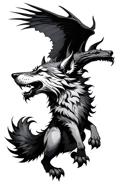 Fenrir Wolf With Wyvern Flying
