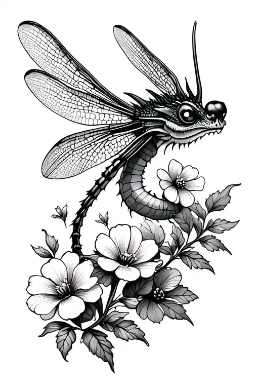 A Dainty Dragon Fly With Some Small Flowers