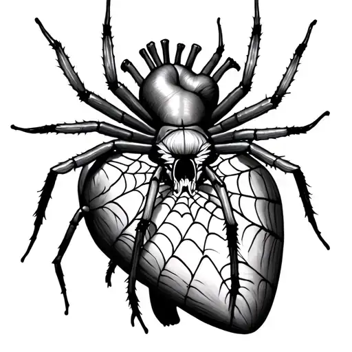 Spider On Realistic Human Heart Making Web On Heart