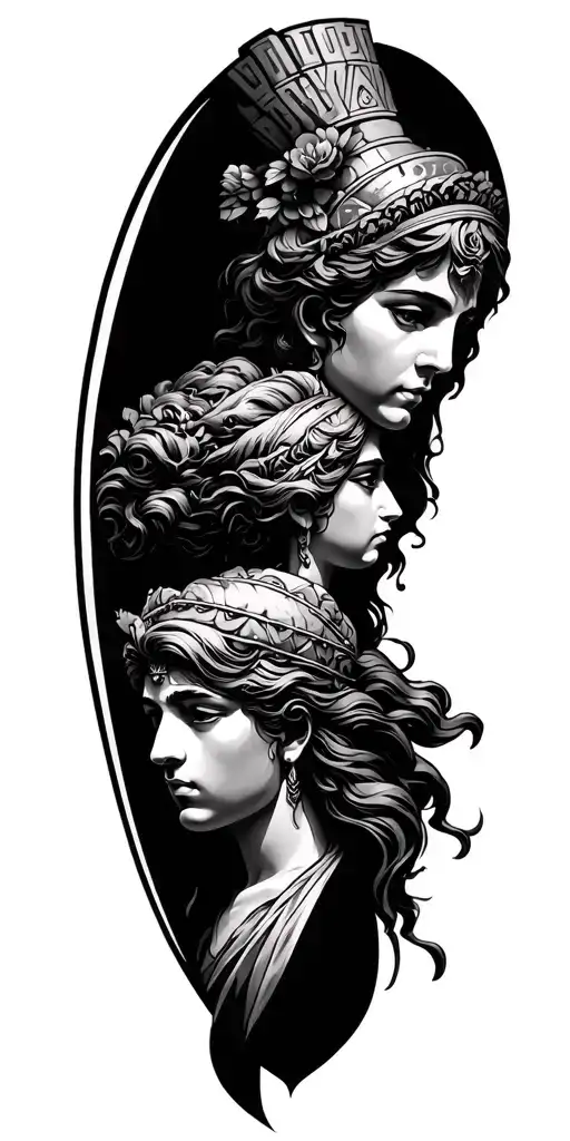 Greek Mythology Inspired Tattoo Featuring Iconic Characters