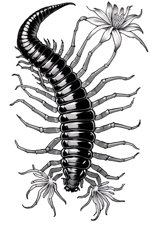 A Centipede Crawling Through Spider Lilies