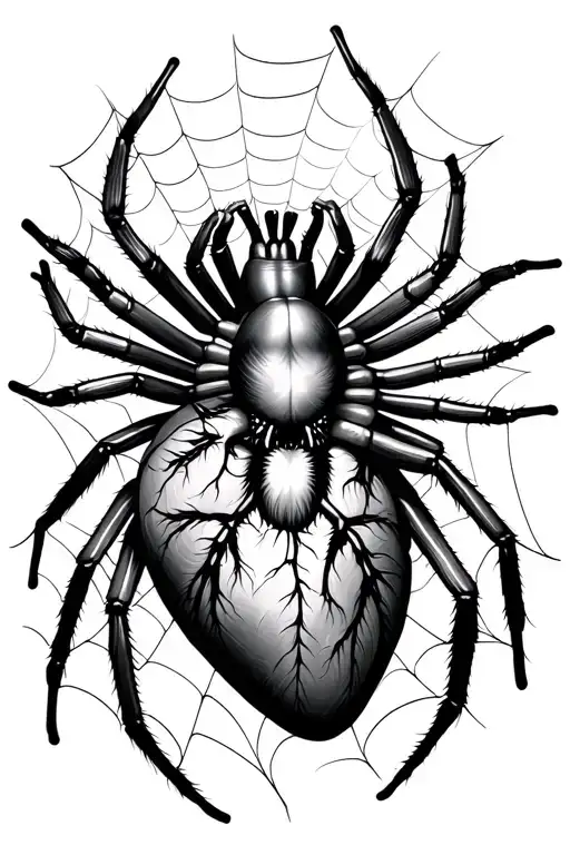 Spider On Realistic Human Heart Making Web