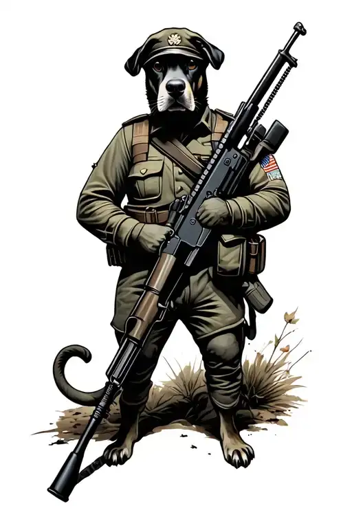 Dog As Military Officer Holding A Rifle