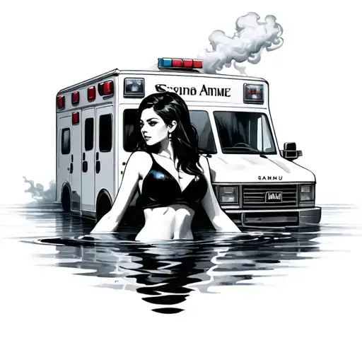 Smoke And Water With Amine Female Sexy Samu Ambulance Surrounded By Guardian