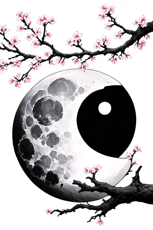 Moon And Cherry Blossom Tree