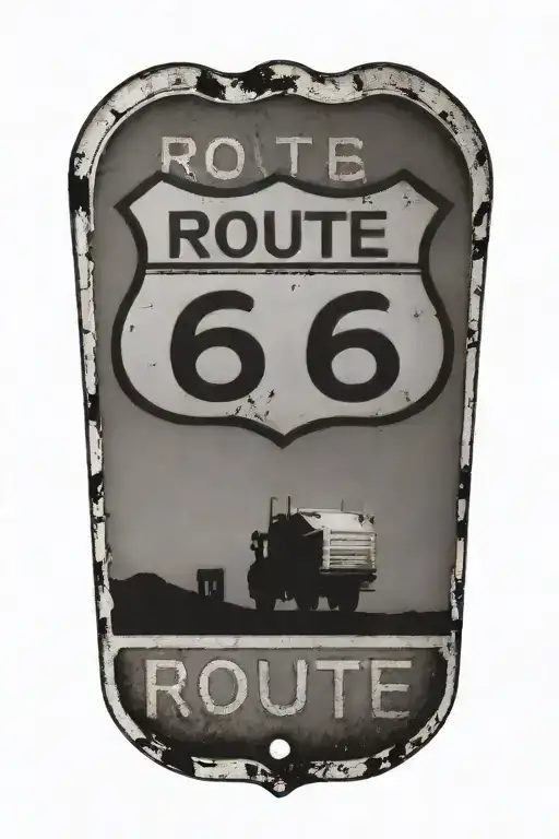 Route 66 Sign Road Leading Truck Parked Outside