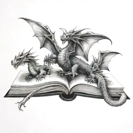 3 Dragons Flying Out Of A Book