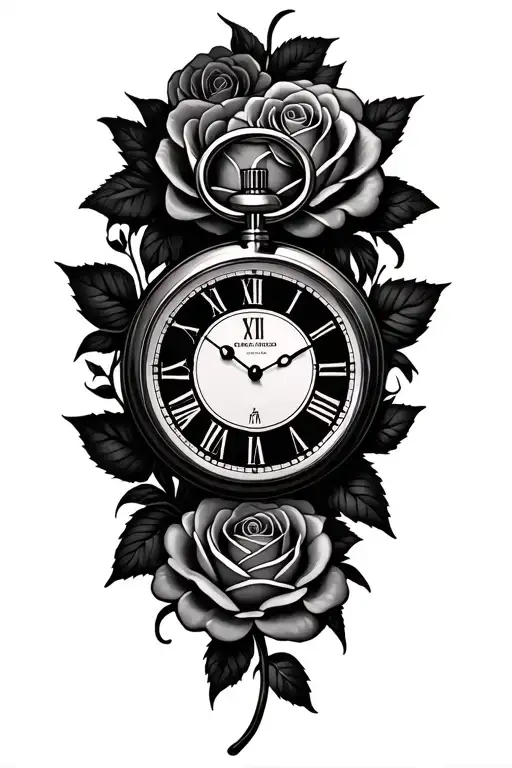Stop Watch Surrounded By Shadow Date And Roses Intertwined