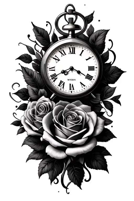 Stop Watch Surrounded By Shadow Wedding Date And Roses Intertwined