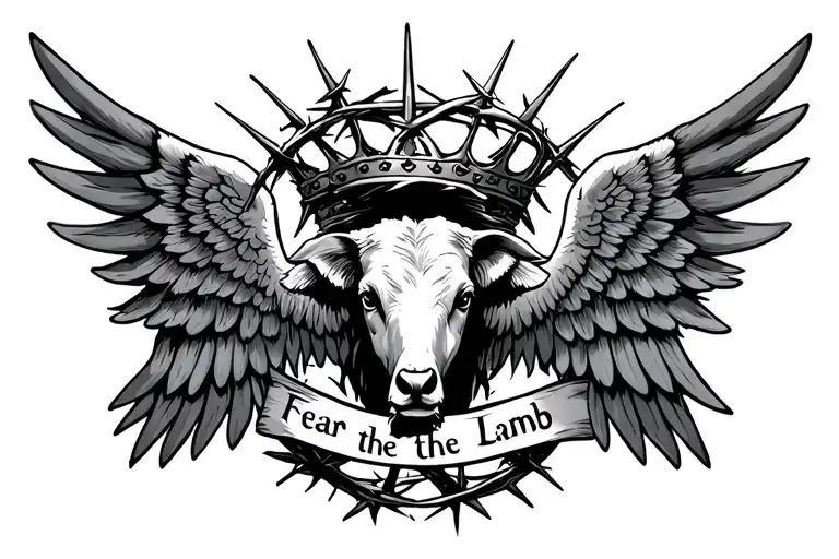 Angle Wings With A Crown Of Thorns In The Middle With The Words Fear The Lamb Under It