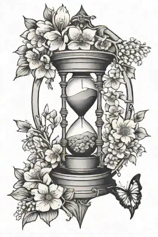 Hourglass Surrounded By Cherry Blossoms