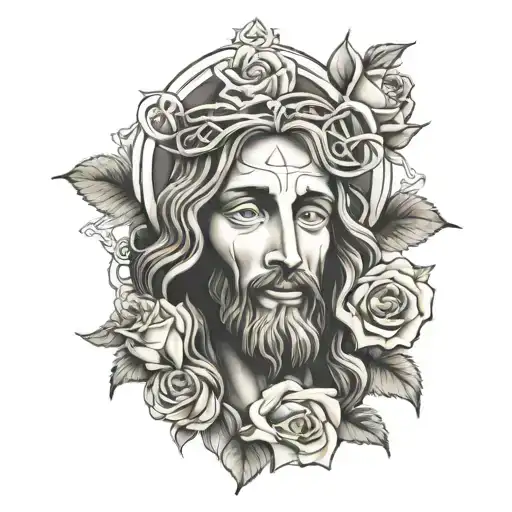 Jesus Face Tattoo And Rose