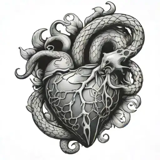 Human Heart With Snake Wrapped