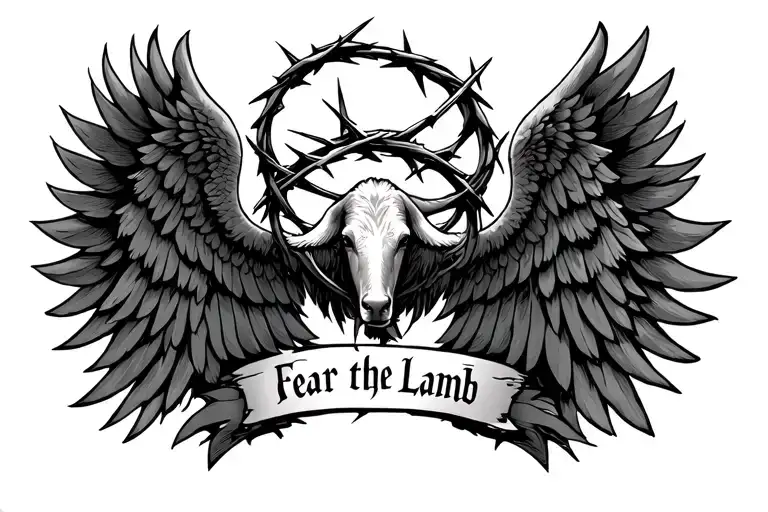 Angle Wings With A Crown Of Thorns In The Middle With The Words Fear The Lamb Under It