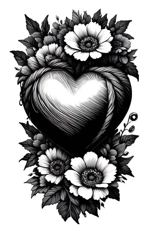 Yarn Heart Surrounded By Flowers