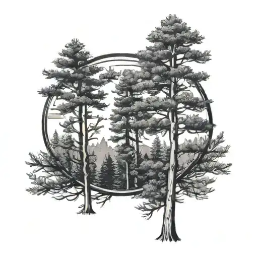 Pine Trees Background Looking Through Lens