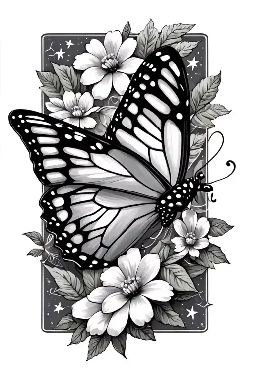 Butterfly With Flower And Stars