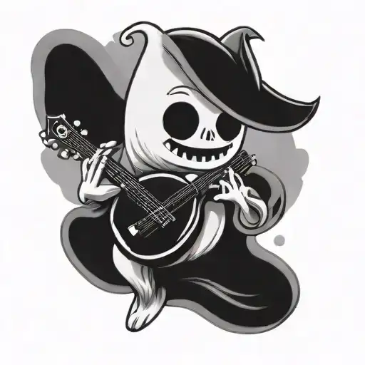 Cartoon Ghost Playing Mandolin