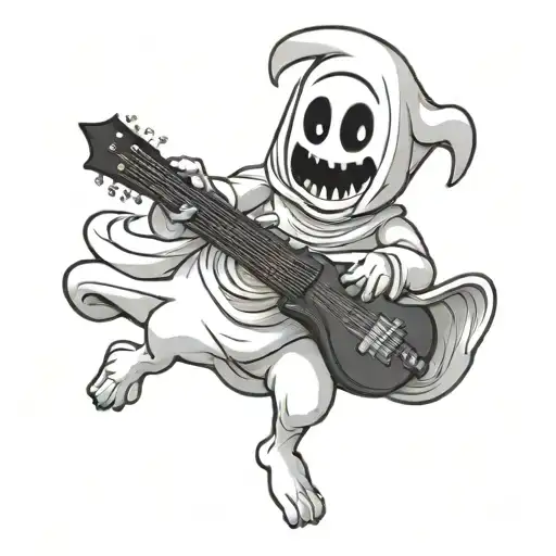 Cartoon Ghost Playing Mandolin Simple