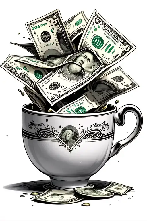 Money Pouring Out Of A Tea Cup