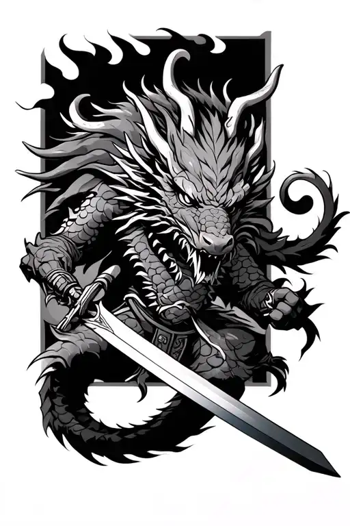 Japanese Dragon Warrior Holding Sword