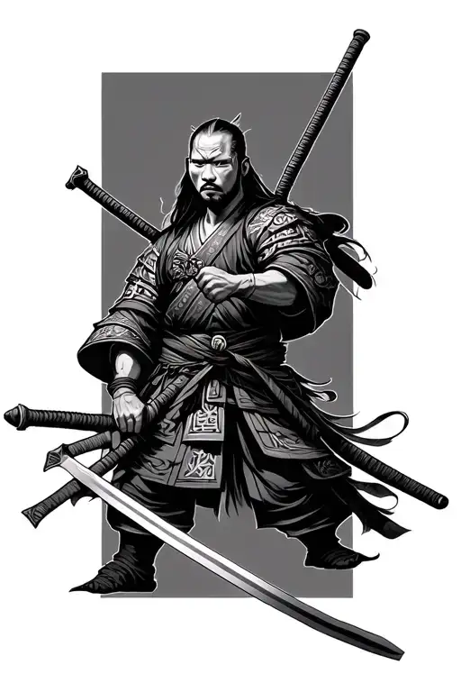 Japanese Warrior Holding Sword