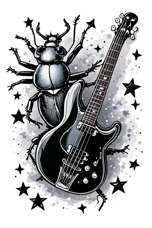 Beetle And Bass Guitar Together With Stars
