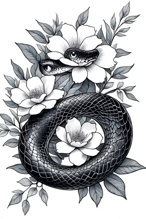 Snake With Flowers Intertwined