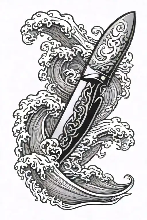 Chef's Knife With Waves Crashing In The Background