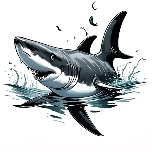 Shark Swimming Alone In The Sea