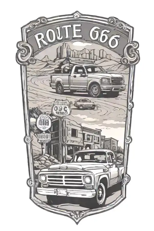 Route 66 Road Leading Ford Truck Front View