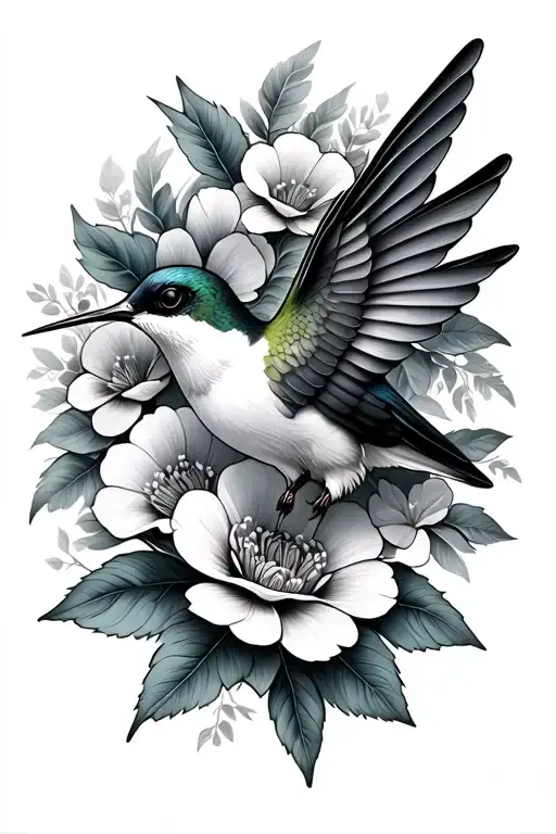 Humming Bird With Flowers