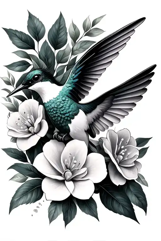Humming Bird With Gardenia Flowers