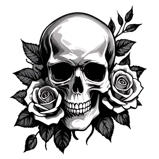 Design A Tattoo With A Skull And Roses In Black To The Underarm